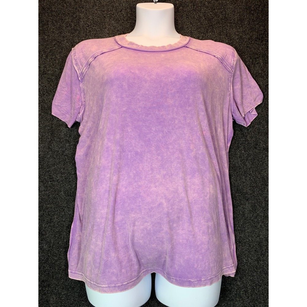 Zenana Mineral Wash Tee Women S/M Oversized Purple Acid Wash High Low Grunge